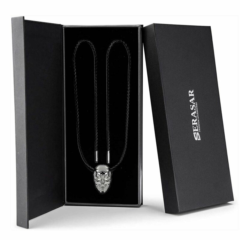 Lederhalskette mit Anhänger "Skull" - Silber