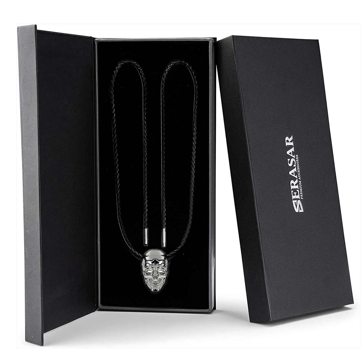 Lederhalskette mit Anhänger "Skull" - Silber