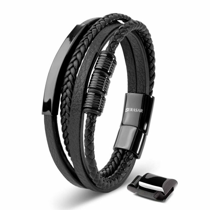 Lederarmband "Brave" - Schwarz