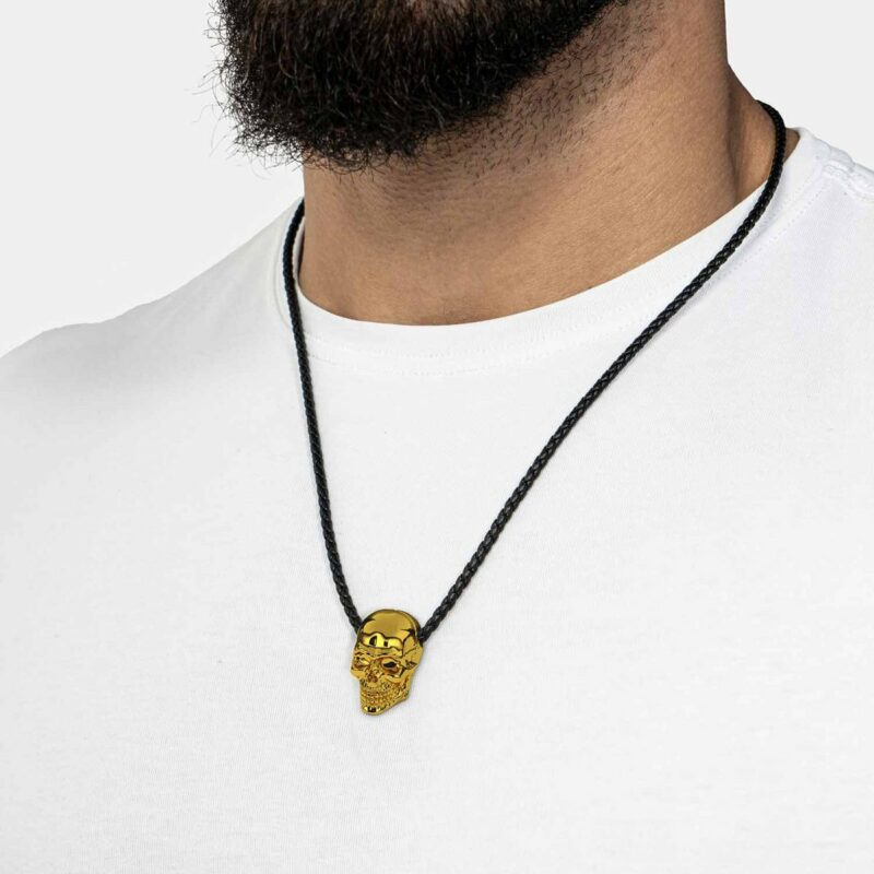 Lederhalskette mit Anhänger "Skull" - Gold