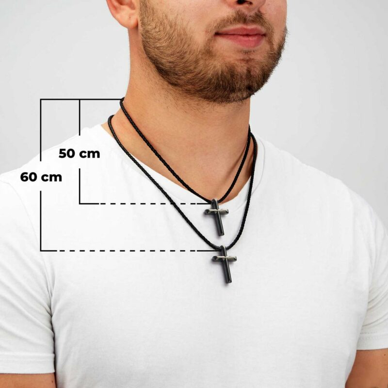 Lederhalskette mit Anhänger "Cross" - Schwarz