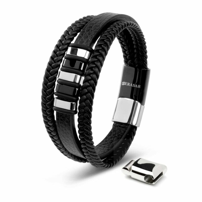 Lederarmband "Glory" - Silber/Schwarz