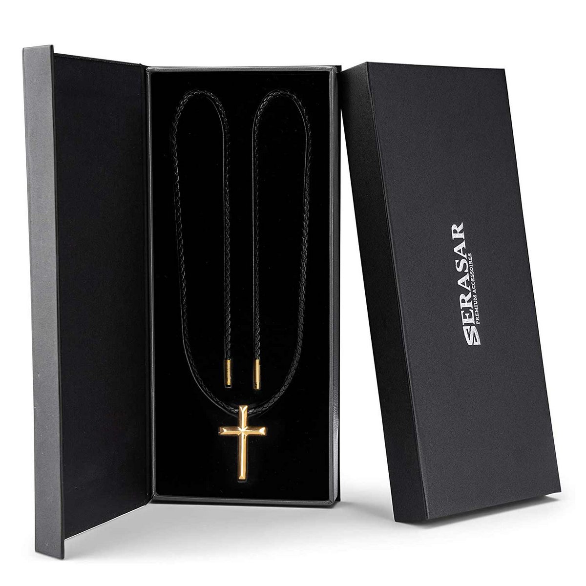 Lederhalskette mit Anhänger "Cross" - Gold