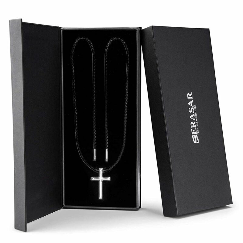 Lederhalskette mit Anhänger "Cross" - Silber
