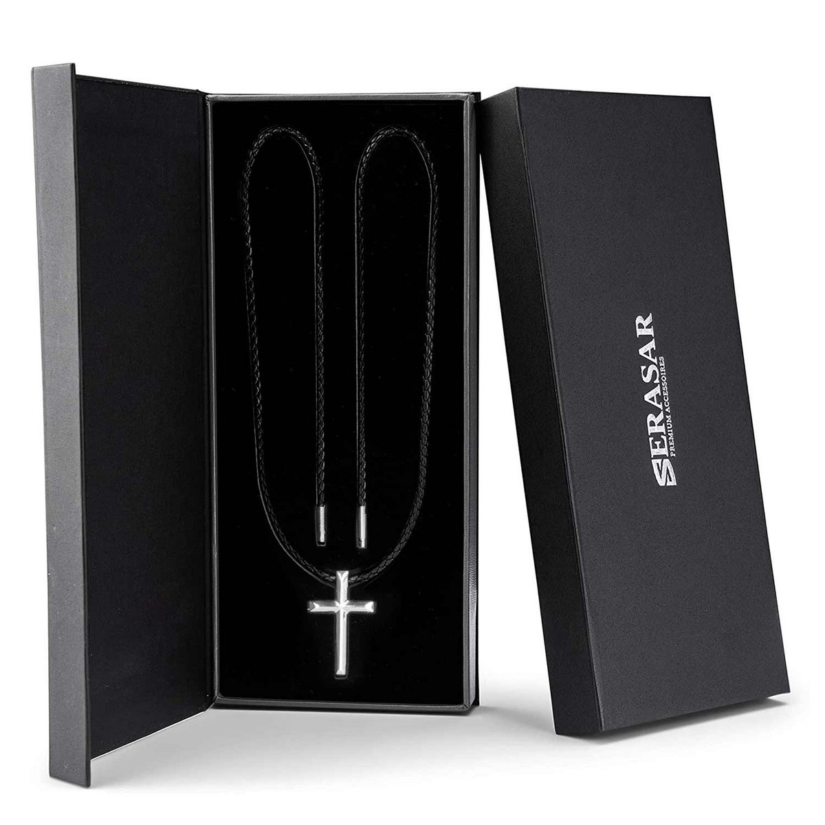Lederhalskette mit Anhänger "Cross" - Silber
