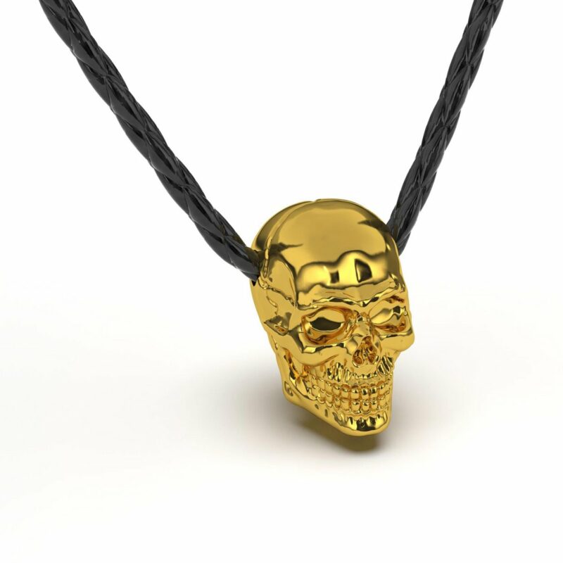 Lederhalskette mit Anhänger "Skull" - Gold