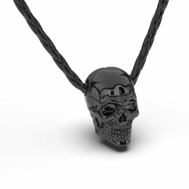 Lederhalskette mit Anhänger "Skull" - Schwarz