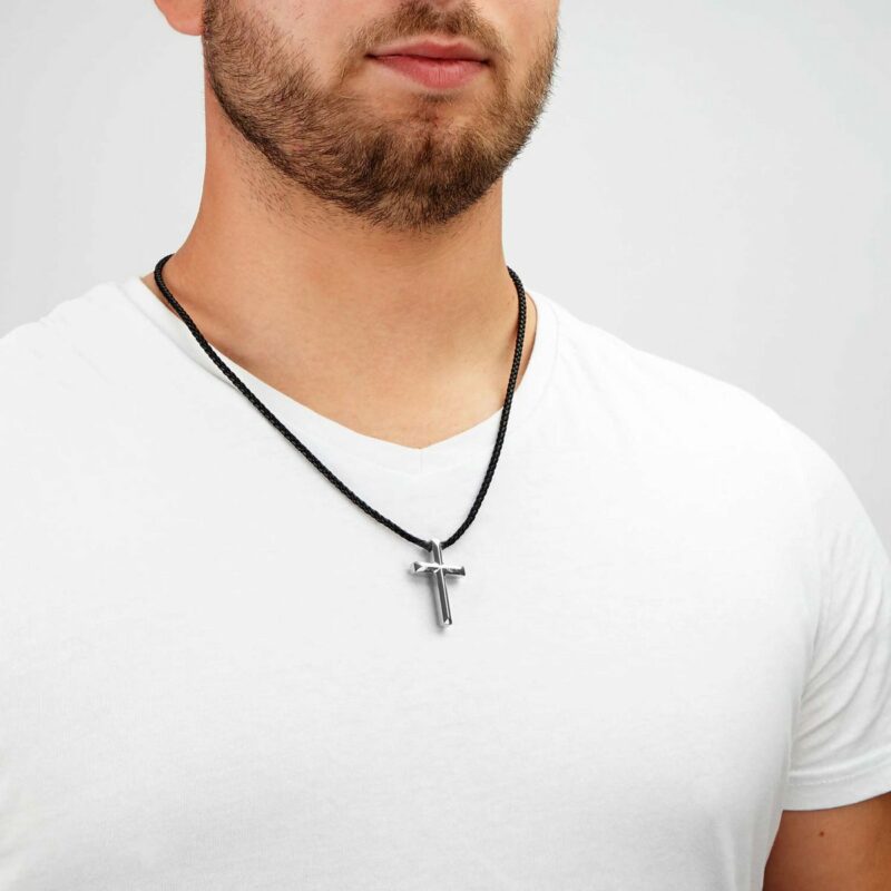 Lederhalskette mit Anhänger "Cross" - Silber