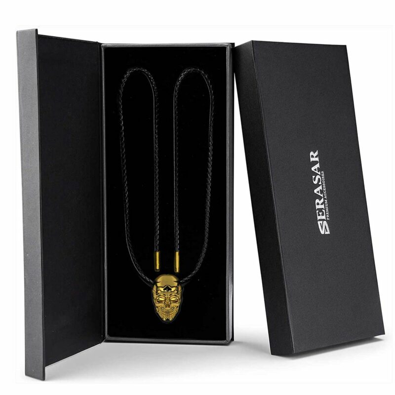 Lederhalskette mit Anhänger "Skull" - Gold