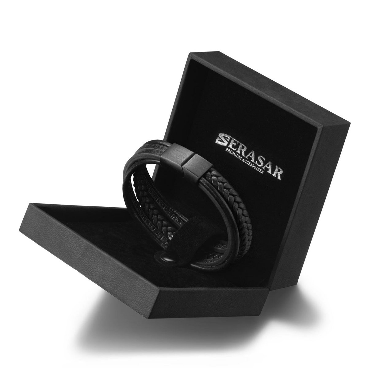 Serasar Lederarmband "Braid" - Schwarz