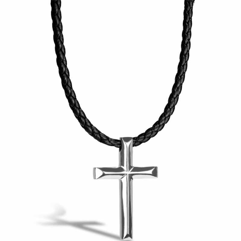 Lederhalskette mit Anhänger "Cross" - Silber