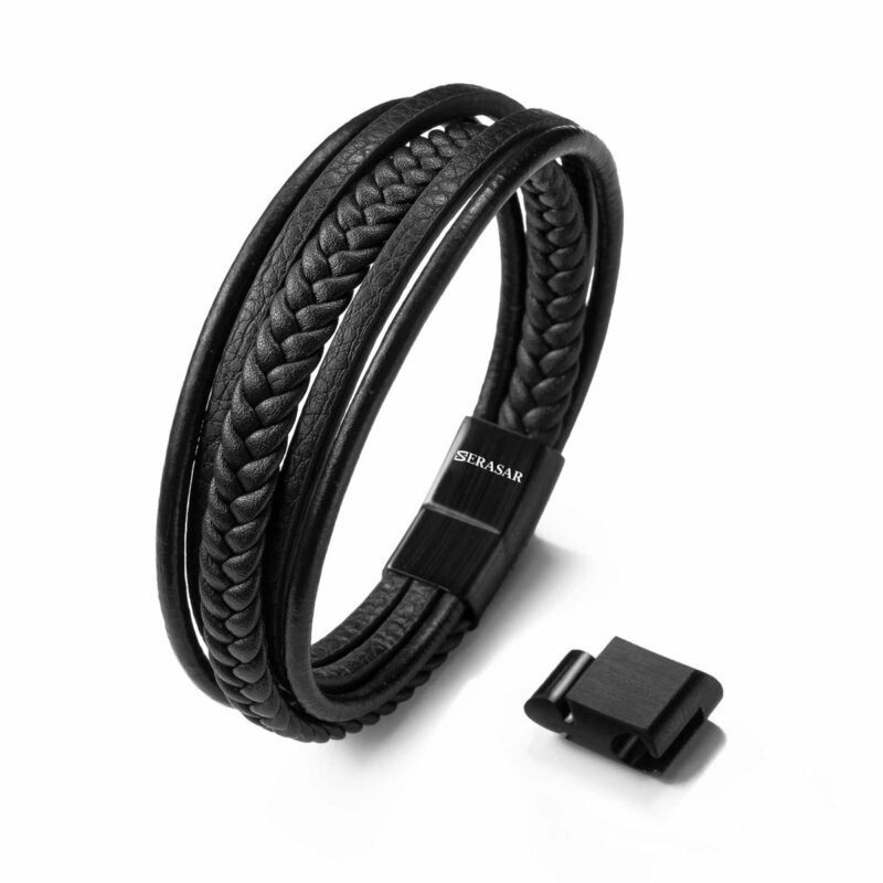 Serasar Lederarmband "Braid" - Schwarz